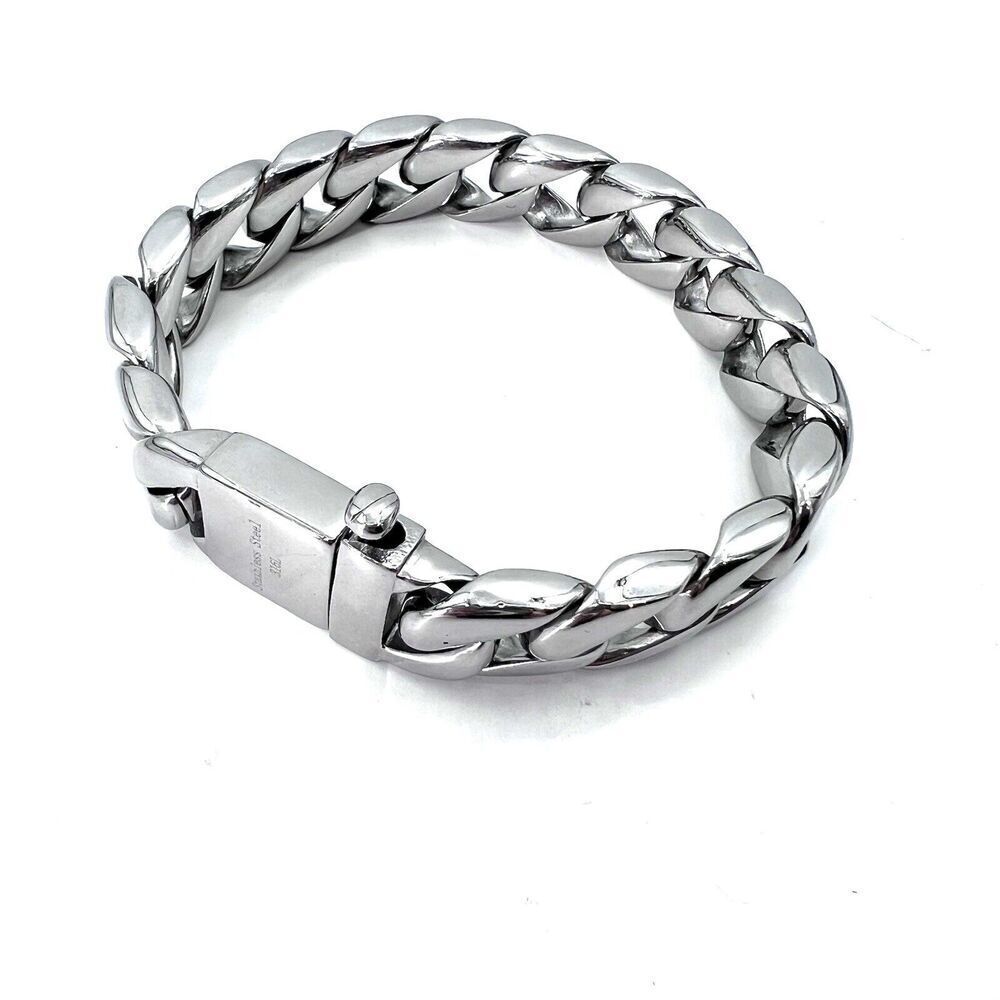 Miami Cuban Link Bracelet 9'' & Chain 22'' - 12mm Anti-Tarnish Stainless Steel - Picture 3 of 10